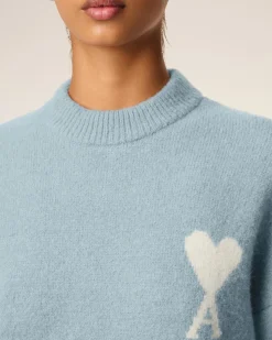 Pull Bleu Col Rond Ami De Coeur En Alpaga