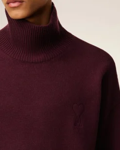 Pull Bordeaux Col Cheminée Ami De Coeur En Laine