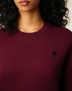 Pull Bordeaux Col Rond Ami De Coeur En Laine