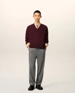 Pull Bordeaux Col V Ami De Coeur En Laine