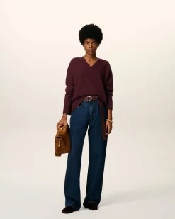 Pull Bordeaux Col V Ami De Coeur En Laine