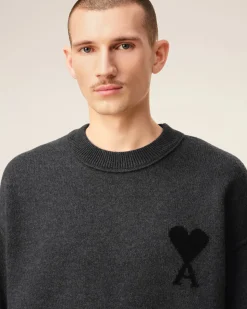 Pull Gris Col Rond Ami De Coeur En Laine