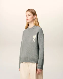 Pull Gris Col Rond Ami De Coeur En Alpaga
