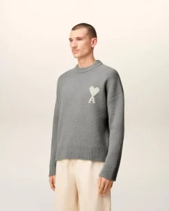 Pull Gris Col Rond Ami De Coeur En Alpaga