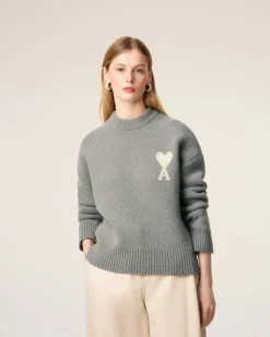 Pull Gris Col Rond Ami De Coeur En Alpaga