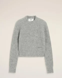 Pull Gris Col Rond En Alpaga