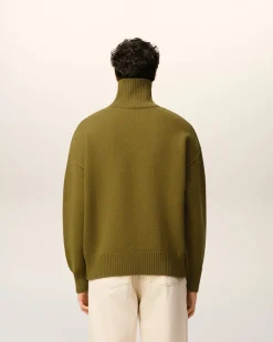 Pull Kaki Col Cheminée Ami De Coeur En Laine