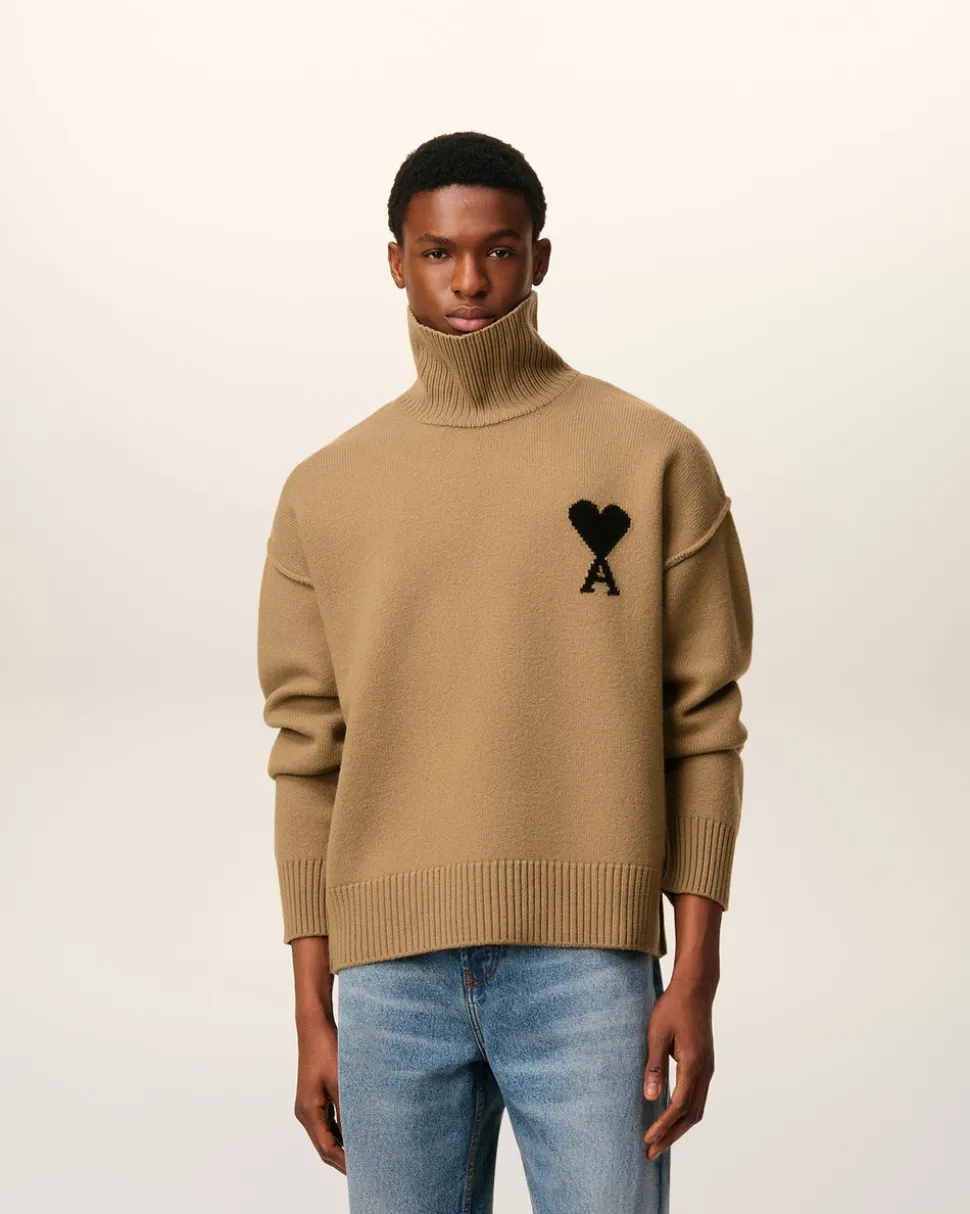 Pull Marron Col Cheminée Ami De Coeur En Laine