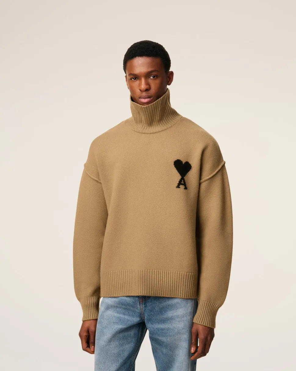 Pull Marron Col Cheminée Ami De Coeur En Laine