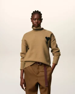 Pull Marron Col Cheminée Ami De Coeur En Laine