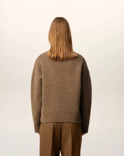 Pull Marron Col Rond Ami De Coeur En Alpaga