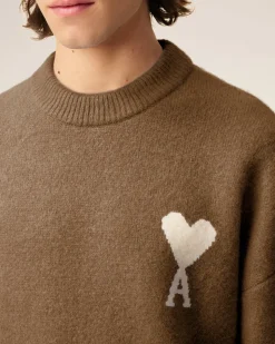 Pull Marron Col Rond Ami De Coeur En Alpaga