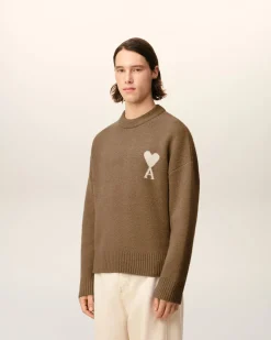 Pull Marron Col Rond Ami De Coeur En Alpaga