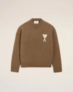 Pull Marron Col Rond Ami De Coeur En Alpaga