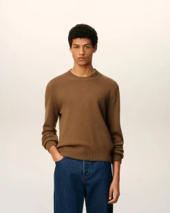 Pull Marron Col Rond Ami De Coeur En Cachemire