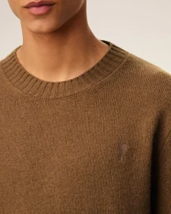 Pull Marron Col Rond Ami De Coeur En Cachemire