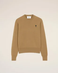 Pull Marron Col Rond Ami De Coeur En Laine