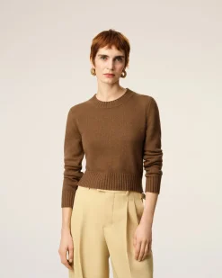 Pull Marron Col Rond Ami De Coeur En Cachemire