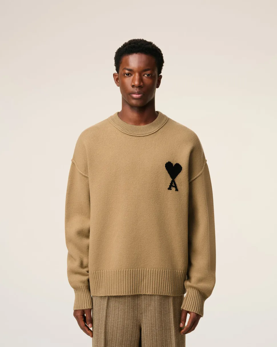 Pull Marron Col Rond Ami De Coeur En Laine