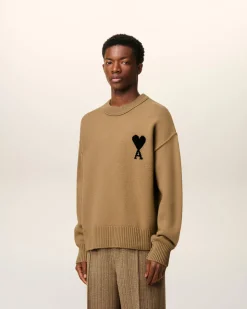 Pull Marron Col Rond Ami De Coeur En Laine