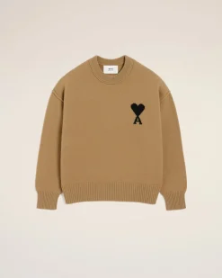 Pull Marron Col Rond Ami De Coeur En Laine