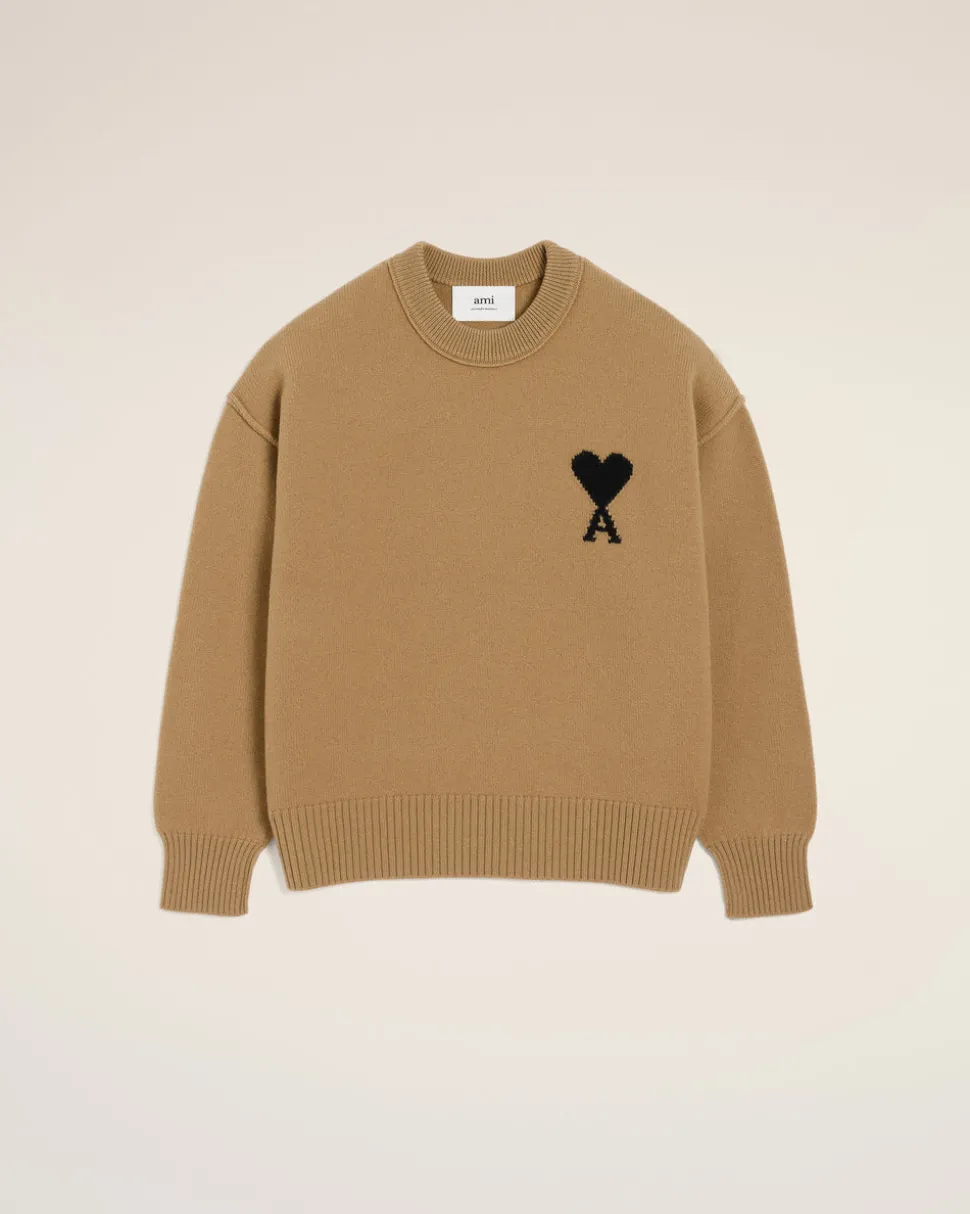 Pull Marron Col Rond Ami De Coeur En Laine