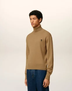 Pull Marron Col Roulé Ami De Coeur En Laine