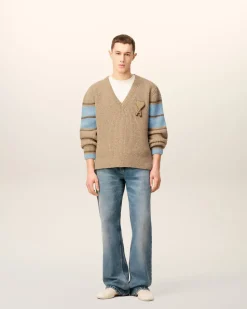 Pull Marron College En Laine Côtelée