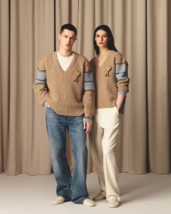 Pull Marron College En Laine Côtelée