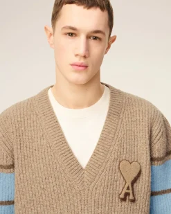 Pull Marron College En Laine Côtelée