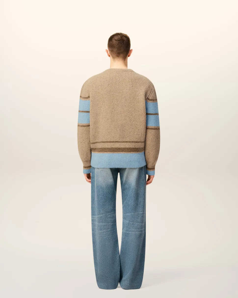 Pull Marron College En Laine Côtelée