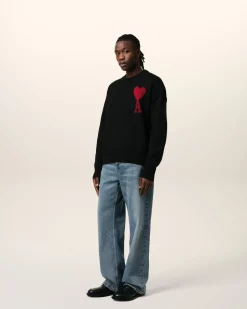 Pull Noir Ami de Coeur En Laine