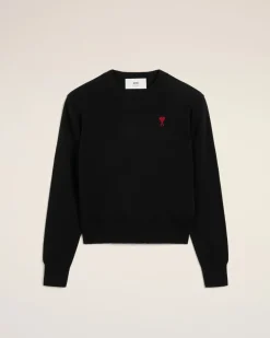 Pull Noir Col Rond Ami de Coeur En Laine