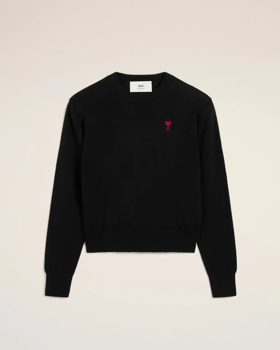 Pull Noir Col Rond Ami de Coeur En Laine