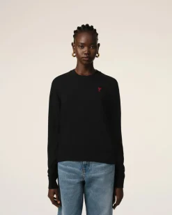 Pull Noir Col Rond Ami de Coeur En Laine