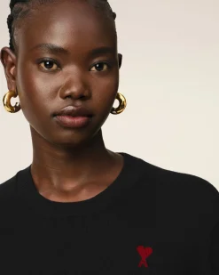 Pull Noir Col Rond Ami de Coeur En Laine