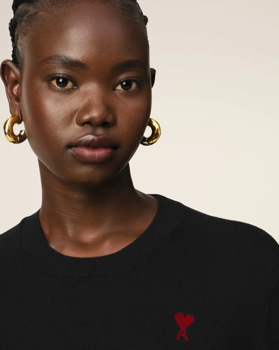 Pull Noir Col Rond Ami de Coeur En Laine