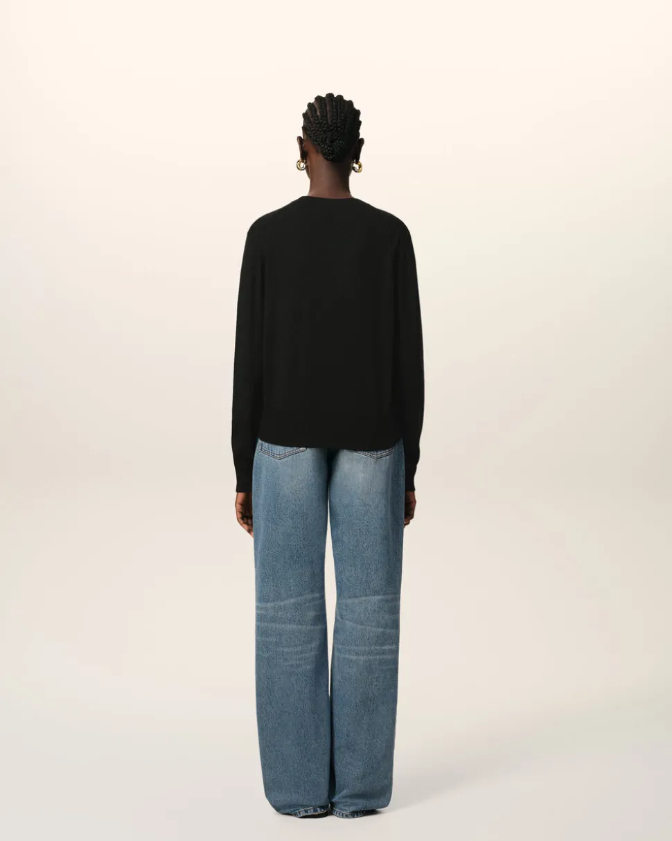 Pull Noir Col Rond Ami de Coeur En Laine