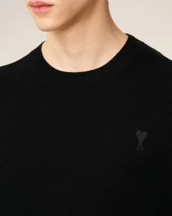 Pull Noir Col Rond Ami De Coeur En Laine