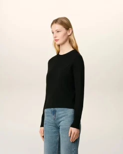Pull Noir Col Rond Ami De Coeur En Laine