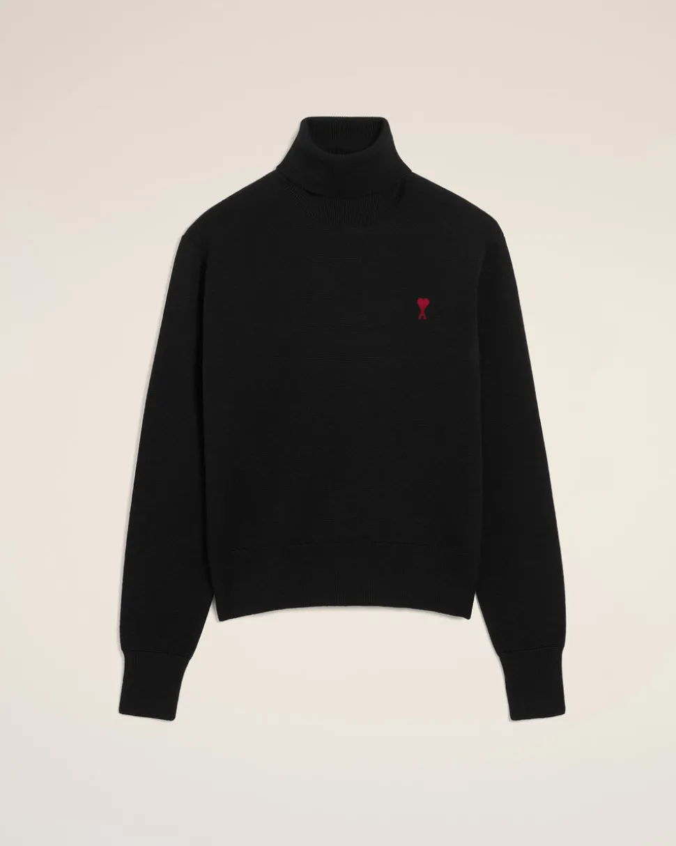 Pull Noir Col Roulé Ami De Coeur En Laine