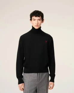 Pull Noir Col Roulé Ami De Coeur En Laine