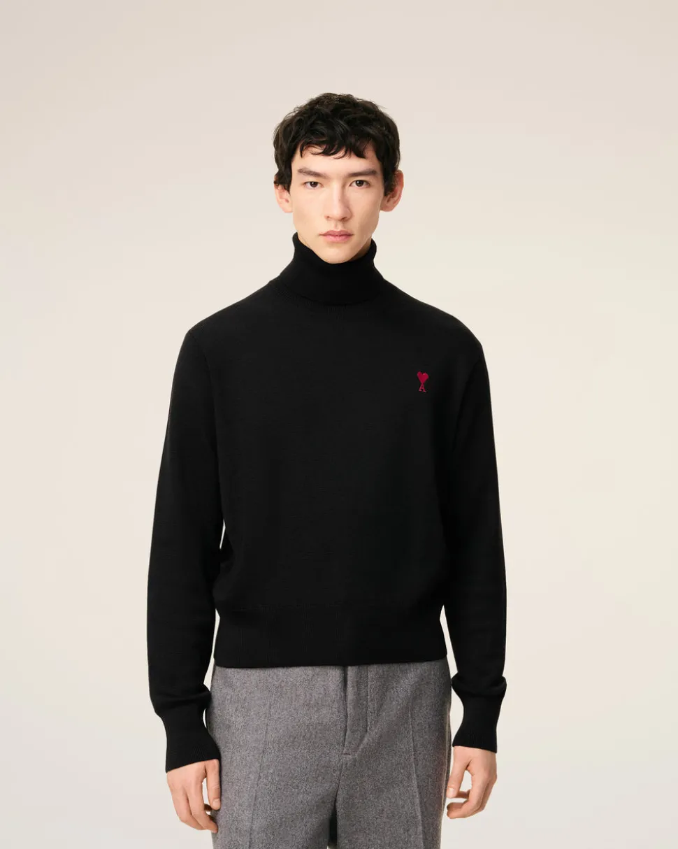 Pull Noir Col Roulé Ami De Coeur En Laine