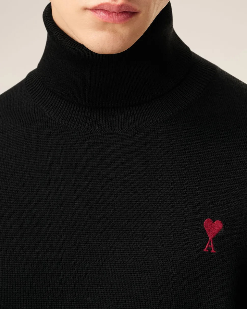 Pull Noir Col Roulé Ami De Coeur En Laine