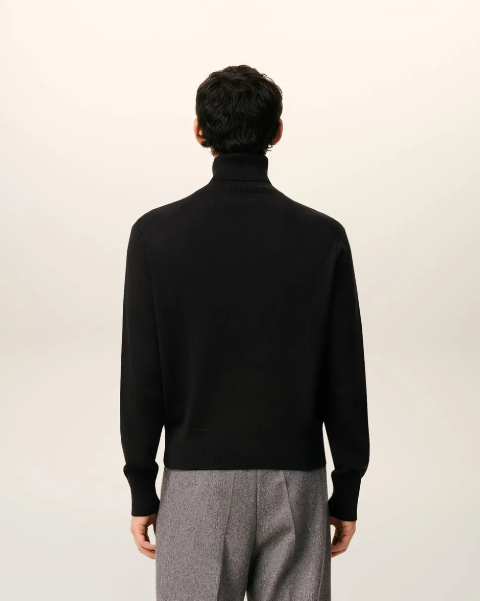 Pull Noir Col Roulé Ami De Coeur En Laine