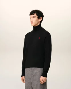 Pull Noir Col Roulé Ami De Coeur En Laine