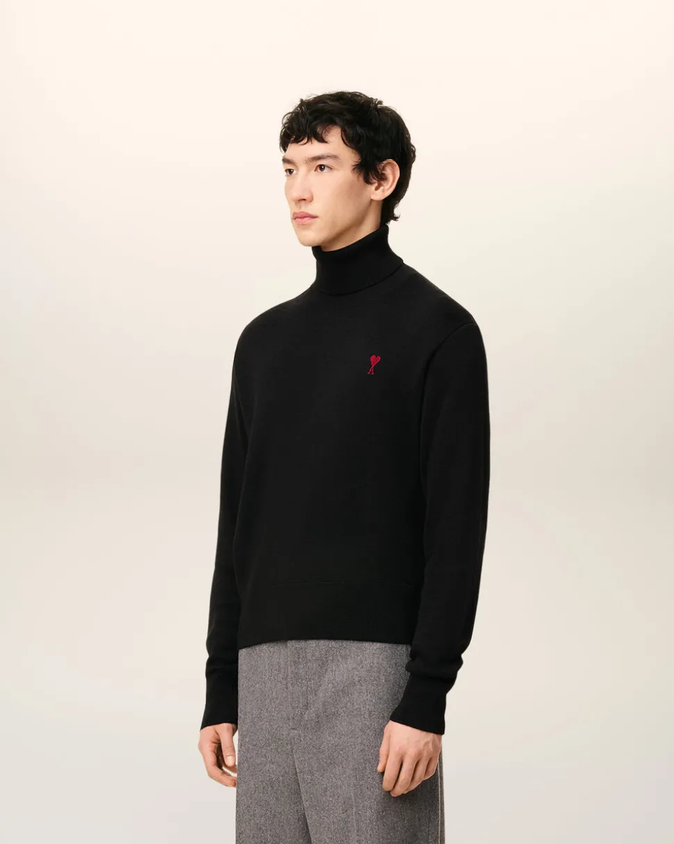 Pull Noir Col Roulé Ami De Coeur En Laine
