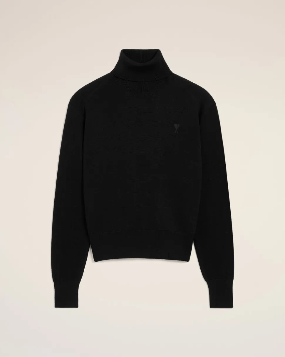 Pull Noir Col Roulé Ami De Coeur En Laine