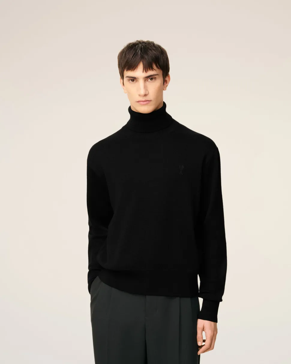 Pull Noir Col Roulé Ami De Coeur En Laine