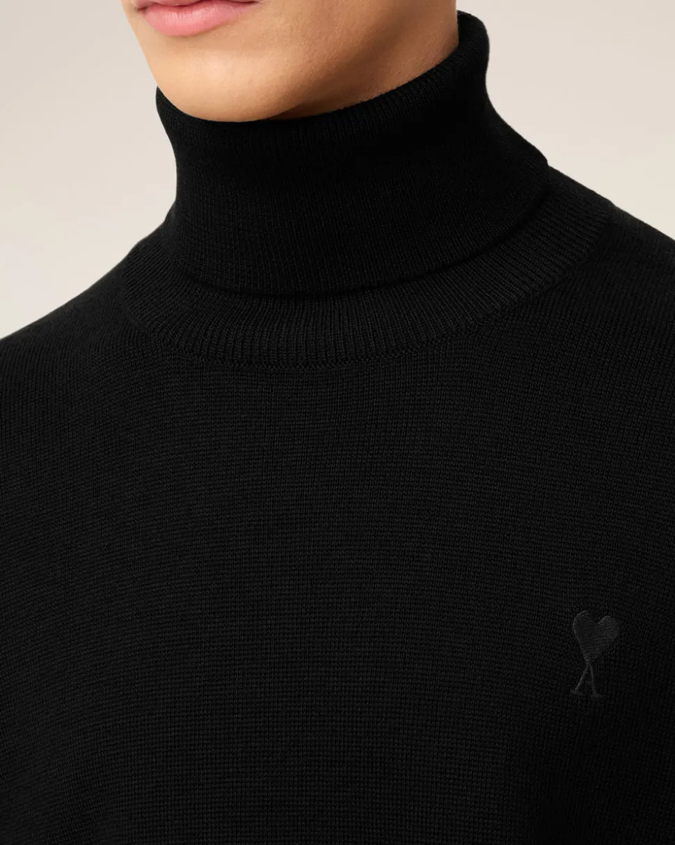 Pull Noir Col Roulé Ami De Coeur En Laine